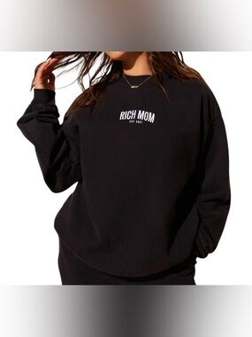 Rich Mom Garment Dyed Embroidered Crewneck Sweatshirt 90s Oversized Small